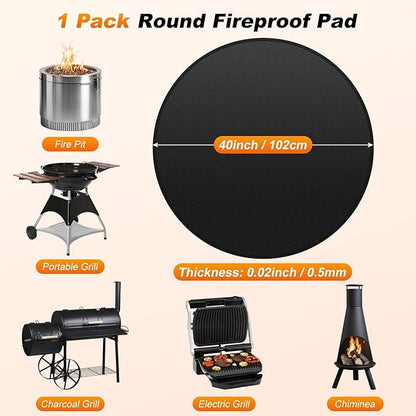 M METERXITY Round Fire Pit Mat, 40 Inch/ 102cm Fireproof Under Grill Mat for Outdoor Grill, Oil-Proof Waterproof Circular BBQ Pad for Deck & Patio
