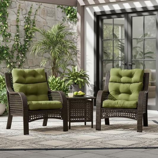 Outdoor Tufted High-Back Chair Cushions, One-Piece Hinged Seat and Back Design, Reversible with 4 Ties, Durable Polyester Fabric, Recycled Fiber Fill - Set of 2, Hunter Green