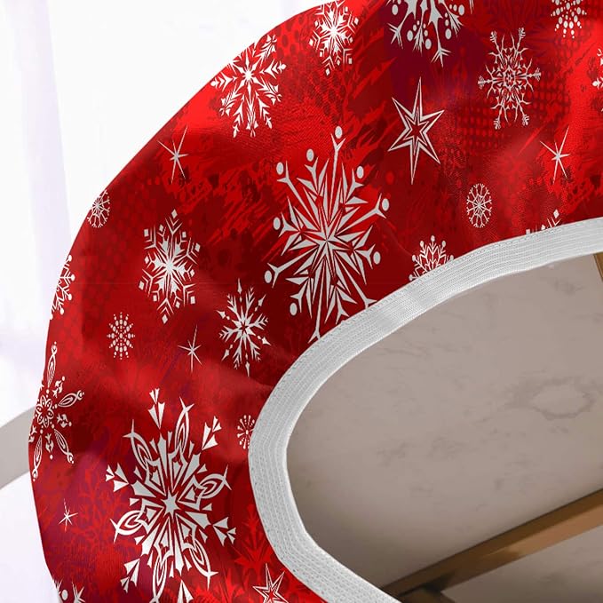 Christmas Oval Fitted Tablecloth - Red Snowflakes Print Elastic Edged Cover, Fits up to 54X76 in Tables, Windproof for Indoor Restaurant and Outdoor Dining Decor