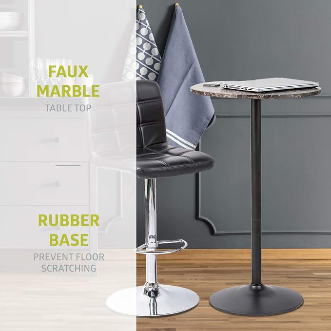 Pearington Lucia Round Cocktail Bar, Pub, and Bistro Table with Faux Marble Top Finish, Multipurpose Table for Any Setting, 1 Pack