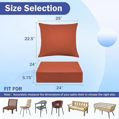 Outdoor Chair Cushions, 24 x 24 Inch Outdoor Cushion for Patio Furniture, Patio Chair Cushion, Waterproof & Fade Resistant Deep Patio Furniture Cushions Set with Handle and Ties, Spice (Set of 2)