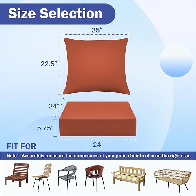Outdoor Chair Cushions, 24 x 24 Inch Outdoor Cushion for Patio Furniture, Patio Chair Cushion, Waterproof & Fade Resistant Deep Patio Furniture Cushions Set with Handle and Ties, Spice (Set of 6)