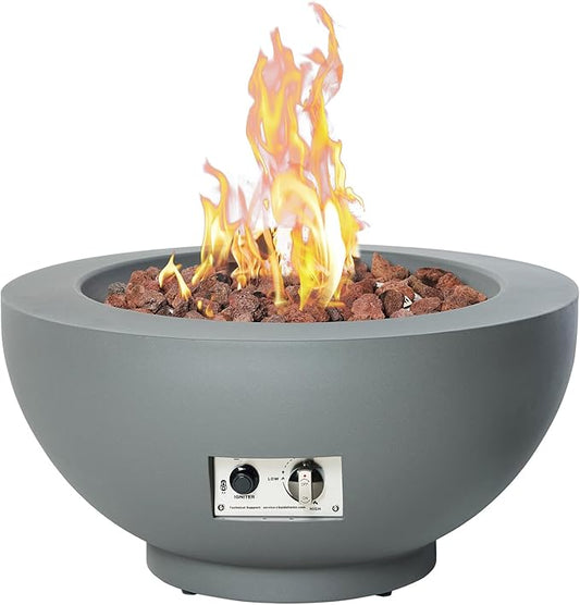 28-Inch Fire Table, 58,000 BTU Outdoor Propane Fire Pit, Patio Round Fire Bowl Gas Firepit with Lid, Lava Rocks, Cover, Pre-Attached 10 ft Propane Hose, Gray