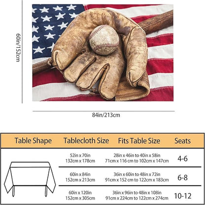TKS MITLAN American Flag Tablecloth 60x84 Inch Rectangular Vintage Red Brown Baseball Bat Glove on USA Flag Oblong Table Cloth Kitchen Table Decorations for Home Dinner Party