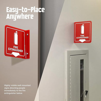 SmartSign (4-Pack) Fire Extinguisher Projecting Sign - 6" x 6", Two-Sided Wall Mount Polished Acrylic Hallway Sign with Down Arrow, White on Red