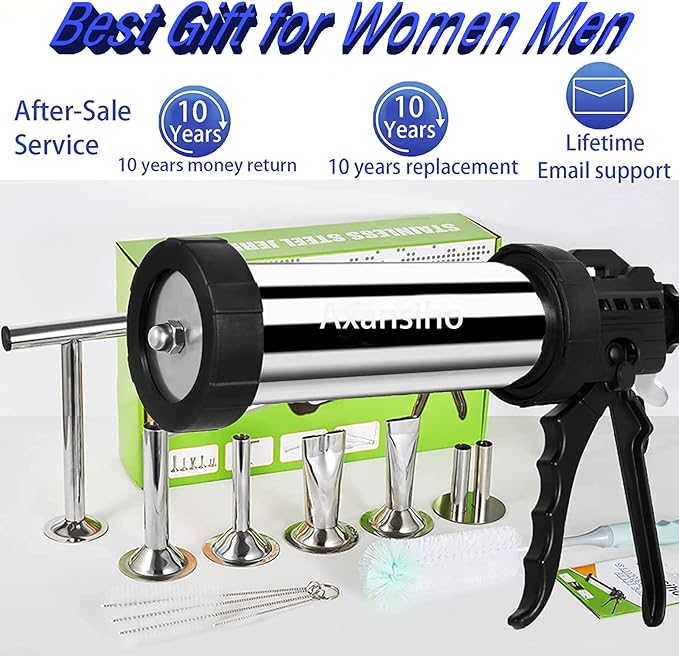 1.57 LB Large Capacity Jerky Gun Kits, Stainless Steel Jerky Shooter Cannon, Beef Stick Gun, Beef Deer Jerky Maker, Meat Gun, Sausage Stuffer with 5 Nozzles 5 Brushes 1 Meat Pusher, Gift for Women Mom