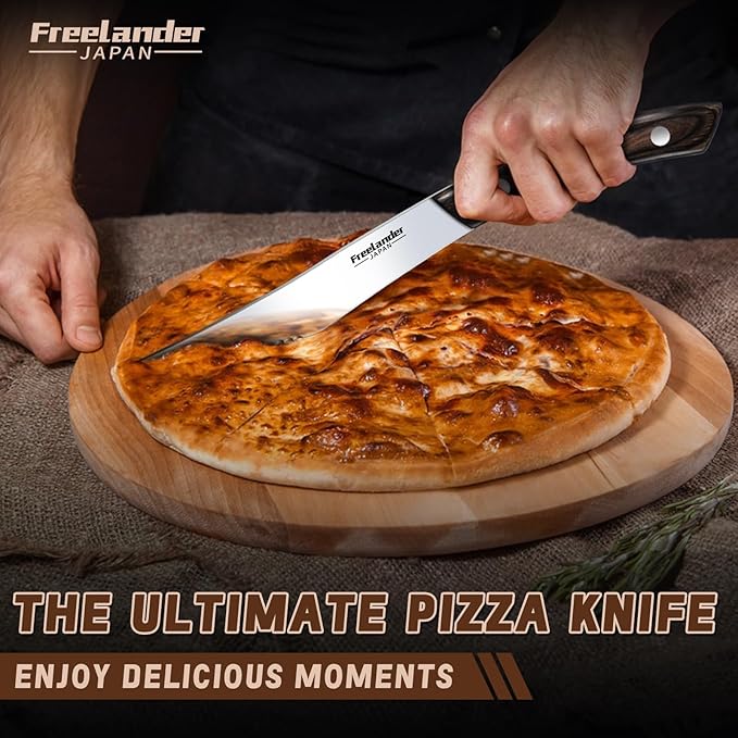 Freelander 4-Piece Pizza Knife Cutter Set, Sharp Serrated Stainless Steel Blades, Full Tang Forged Design, Ergonomic Non-Slip Handle, Durable, Rust-Resistant & Dishwasher Safe