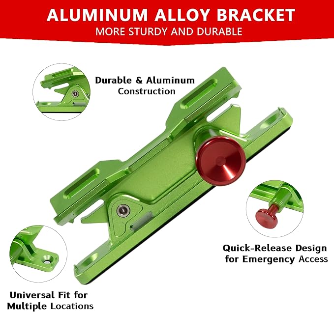 Quick Release Fire Extinguisher Mount – Neon Green Adjustable Aluminum Roll Bar Bracket Holder Compatible with Car Jeep Wrangler (TJ/JK/JL/JKU), UTVs (Polaris RZR, Ranger, Can-Am X3), Trucks Off-Road