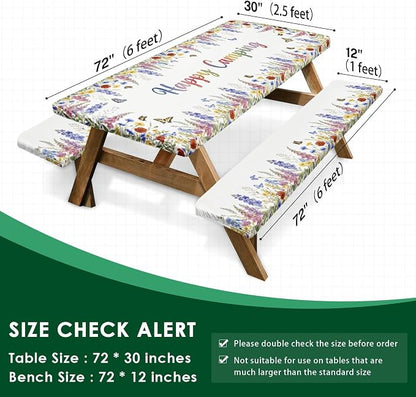 Picnic Table Cover with Bench Covers, Butterfly Camper, 72 Inch | 3PCS Waterproof Fitted Tablecloth with Elastic Edges Outdoor Camping Essentials Drawstring Bag