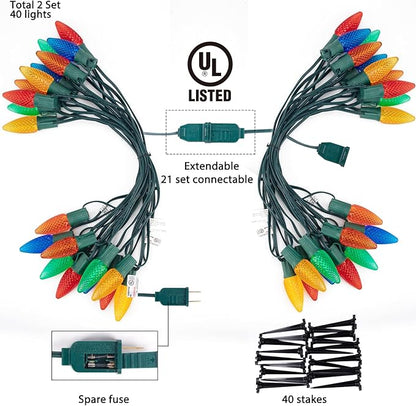 Brightown Strawberry C9 Christmas String Lights Outdoor - 25.7 Feet 20 LED Pathway Lights, Connectable C9 Walkway Light, Waterproof Christmas Light Outdoor Decoration for Lawn Outside, Multicolor