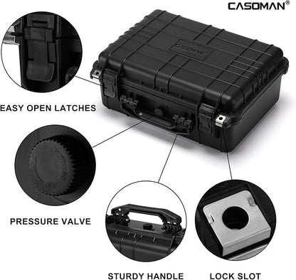 CASOMAN Water-proof Box, with Cush- Proof Sponge, IP67 Water Proof Grade, Large Waterproof Hard Case with Customizable Foam, Perfectly Protection of Camera, Drones, Lens,Equipments, 16"x13.2"x7"