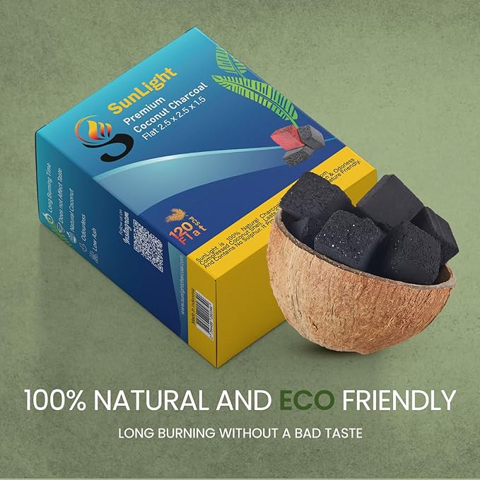 Sunlight® 240 Count Coconut Charcoal Flats – Long-Lasting Coals, Low Odor, Low Ash