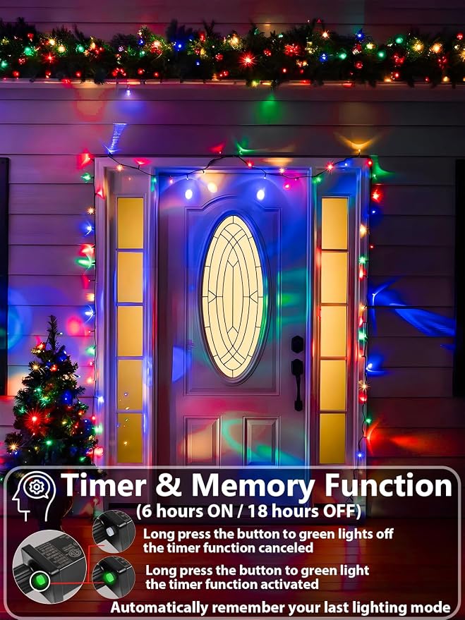 75.8FT 200 LED Extendable Multicolor Christmas String Lights Indoor Outdoor | Green Wire Ultra-bright,8 Modes, Timer and Memory Function, UL Certified Fairy Twinkle Lights Waterproof for Xmas Tree Decor