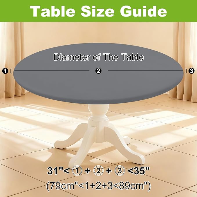 Smiry Round Spandex Tablecloth, Elastic Fitted Washable Tablecloths for 31"-35" Tables, Waterpoof Stretch Picnic Table Cover for Dining, Indoor and Outdoor, Grey