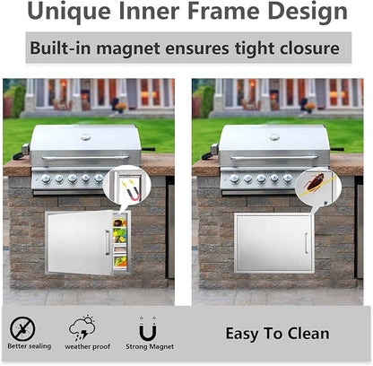 BBQ Access Door Stainless Steel,Overall-Size:20" by 27" Horizontal Single Door Reversible Open Left or Right,Flush Mount for Outdoor Kitchen
