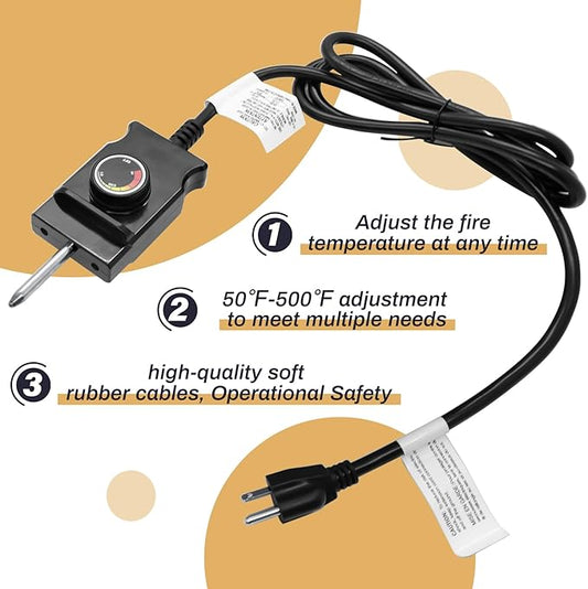 Adjustable Thermostat Controller Probe Cord for Masterbuilt Analog Electric Smokers, Thermostat Control with Power Cord Replacement Parts for Most Electric Smoker and Grills Heating Element