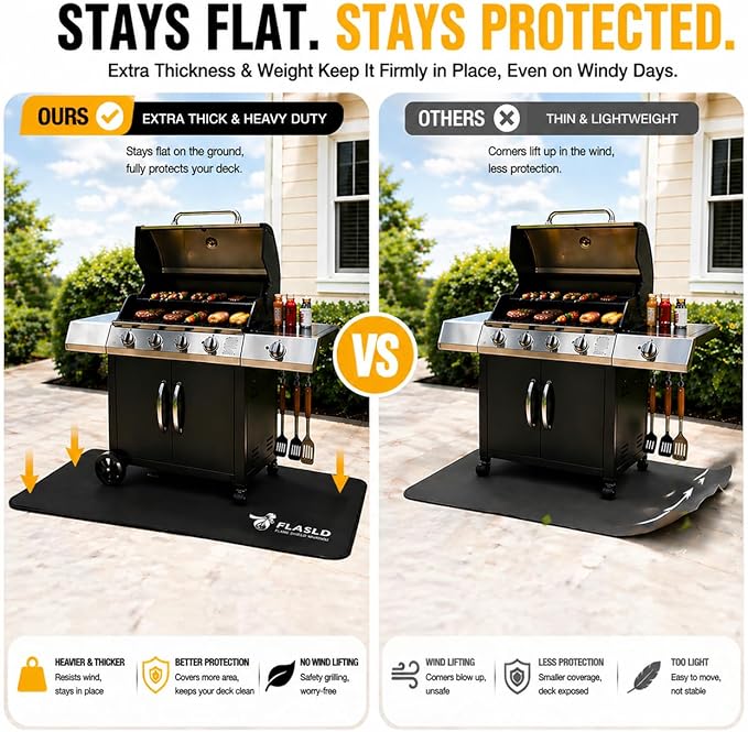 FLASLD Heavy-Duty Hearth Rugs for Fireplaces Fire Resistant, 24 X 42 inches Gas Grill Splatter Mat, Fireproof Heat Resistant Non Stick BBQ Patio Protector, Under Grill Mat for Outdoor Grill