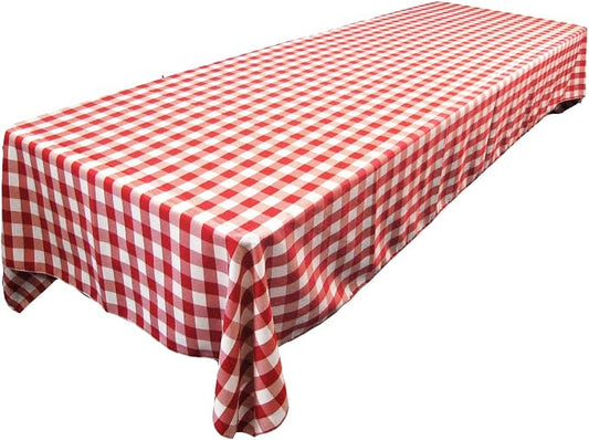 LA Linen Polyester Gingham Checkered 60 by 144-Inch Rectangular Tablecloth, White and Red