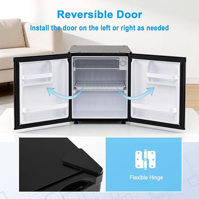 COSTWAY 1.7 Cu.Ft Mini Fridge, Compact Refrigerator w/Chiller Compartment, Adjustable Thermostat, Reversible Single Door & Low Noise, Small Refrigerator for Dorm, Office, Bedroom & Apartment (Black)