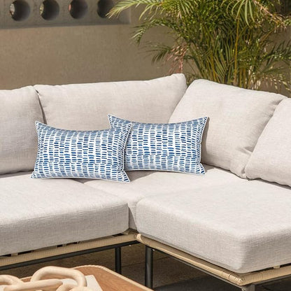 LVTXIII 2 Pack Outdoor Lumbar Pillow Covers 12x20 Inch with Piping, Water-Repellent Back Cushion Covers ONLY for Patio Furniture, Sofa, Garden Bench, A Pebble Blue