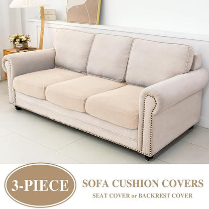 LA MEACK Couch Cushion Covers Seat Cushion Cover Stretch Couch Cover Separate Sectional Sofa Slipcovers Furniture Protector(3 Pieces for Seat or Sofa Backrest, Natural)