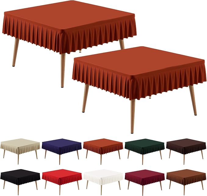 PARTISKY Rust Spandex Square Tablecloths 48x48 Inch, 2 Pack Wrinkle Free Fitted Card Table Cloth Stretch Square Table Cover for Kitchen Dinner, Holiday Party, Wedding Banquet, Display Trade Show