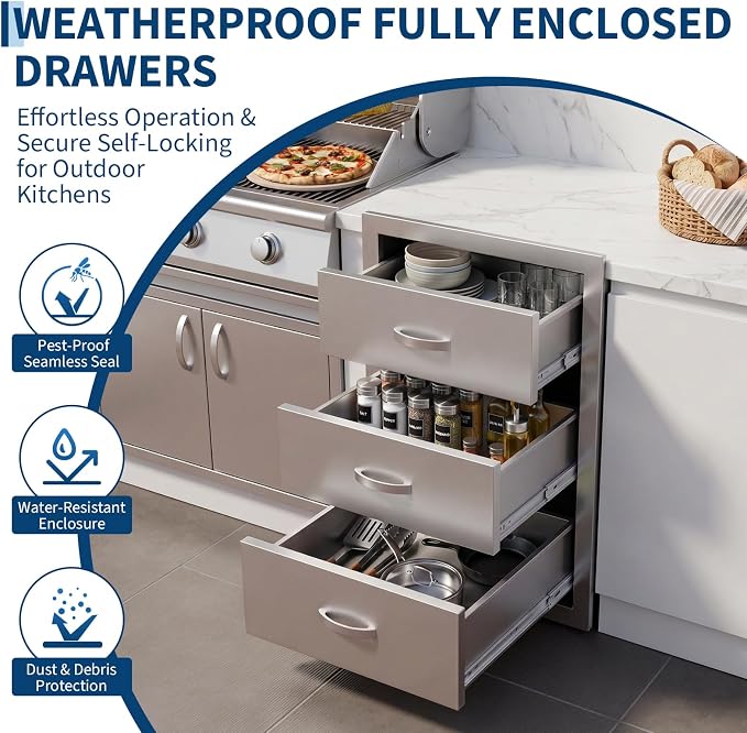 Garvee Outdoor Kitchen Drawers 14"Wx23"Dx21"H, Flush Mount Access BBQ Drawers with full Stainless Steel,Weatherproof & Rust-Resistant,for Outdoor Kitchen Island, Patio Grilling Tools & Spices | Stainless Steel - Weatherproof Rust-Resistant Drawers for ...