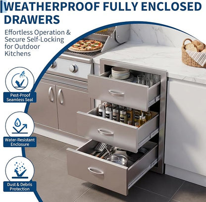 Garvee Outdoor Kitchen Drawers 14"Wx23"Dx21"H, Flush Mount Access BBQ Drawers with full Stainless Steel,Weatherproof & Rust-Resistant,for Outdoor Kitchen Island, Patio Grilling Tools & Spices | Stainless Steel - Weatherproof Rust-Resistant Drawers for ...