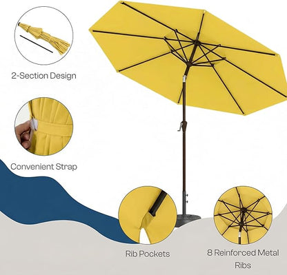 Outdoor Patio Umbrella, 2 Tiers Market Table Umbrella with 8 Sturdy Ribs, Push Button Tilt and Crank, UPF50+ UV Protection for Deck, Pool, Garden and Backyard