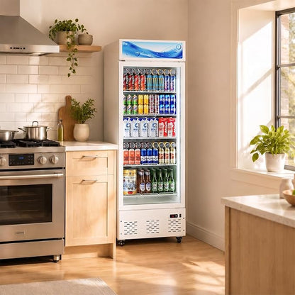 26.8'' W Commercial Beverage Refrigerator, 15 Cu.ft Upright Display Merchandiser Cooler Fridge with LED Light, Adjustable Shelves & Lockable Door for Restaurant Grocery Stores Home, White
