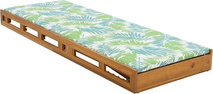 Merax Patio Chaise Lounge with Adjustable Backrest & Cushion, Acacia Wood Recliner Chair with Teak Finish for Backyard Pool Garden