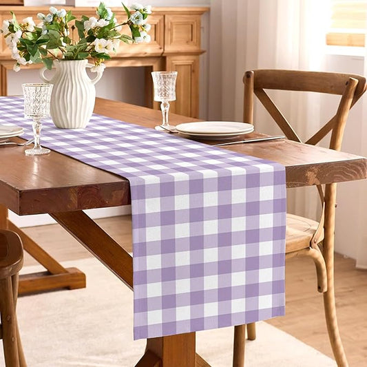 Light Purple Gingham Table Runner Purple Checkered Plaid Birthday Party Decorations Wedding Baby Shower BBQ Picnic Home Kitchen Table Decor (Purple, 13" x 72")