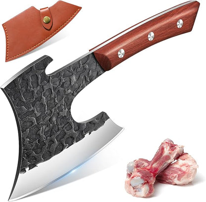 Purple Dragon Butcher Knife Heavy Duty Meat Cleaver - Hand Forged Kitchen Axe for Bone Chopping - Outdoor BBQ and Cooking Christmas Gift for Men and Women