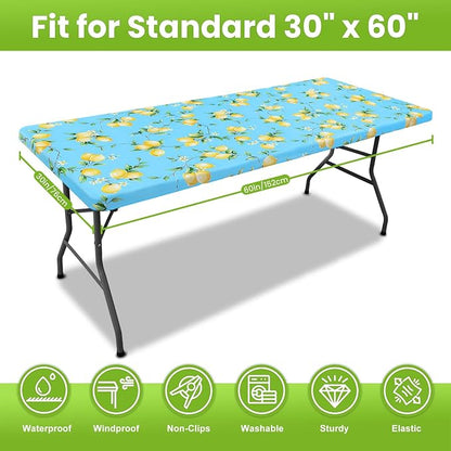 Smiry Spandex Fitted Tablecloth for 5 Foot Rectangle Tables, Washable Picnic Table Cover with Elastic, Stretch Reusable Table Cloth for Outdoor, Camping, Dining & Kitchen (Lemon, 30"x60")