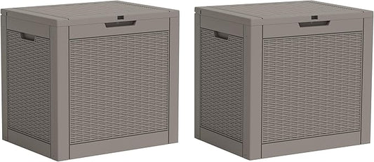 32 Gallon Outdoor Storage Box, Resin Deck Boxes Outdoor Waterproof For Patio Furniture, Garden Tools, Pool Supplies, Lockable And UV Resistant (a Set of 2,Rattan Gray)