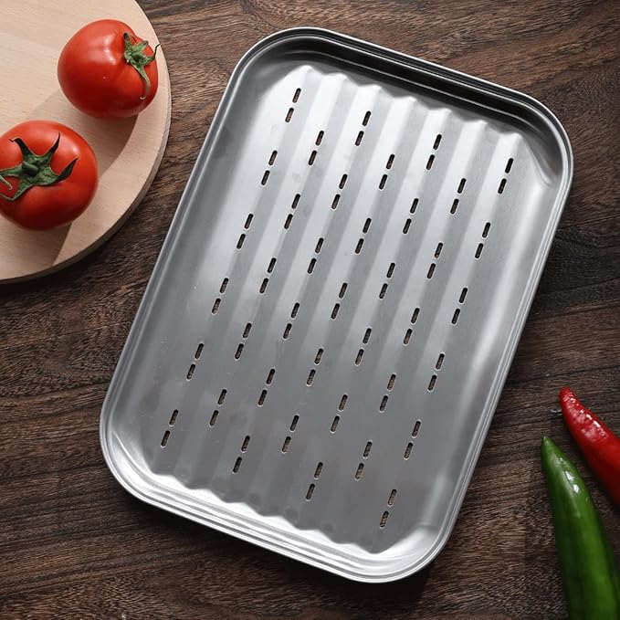 Stainless Steel Grill Toppers Grid (set of 3), Grill Serving Pans, Roasting Grill Trays, all in Same Dimensions, 13.6”X9.65“, Dishwasher Safe