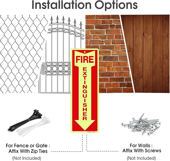 GicnKeuz Fire Extinguisher Sign,12×4 Inches Glow-In-The-Dark Aluminum Fire Extinguisher Signs with a Phosphorescent Film Layer,2 Pre-drilled holes,Easy to Install,Indoors and Outdoors Use (12-pack)
