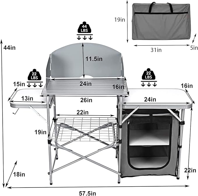 Giantex Folding Grill Table with 26'' Tabletop and Detachable Windscreen, Aluminum Portable Camp Cook Station Carry Bag Quick Set-up, BBQ Camping Picnic Backyard Outdoor Camping Kitchen Table (Grey)
