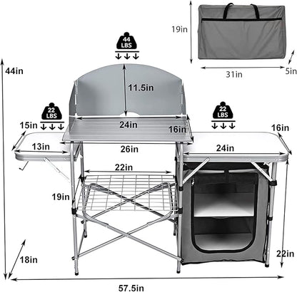 Giantex Folding Grill Table with 26'' Tabletop and Detachable Windscreen, Aluminum Portable Camp Cook Station Carry Bag Quick Set-up, BBQ Camping Picnic Backyard Outdoor Camping Kitchen Table (Grey)
