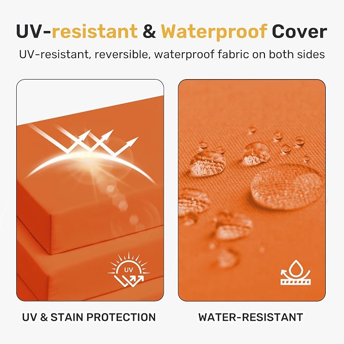 UNIKOME Outdoor Chair Cushions Pack of 4, Water Resistant Patio Cushions with Ties, High Density Sponge Filling Square Corner Seat Cushions for Outdoor Furniture, 19"*19"*3", Orange