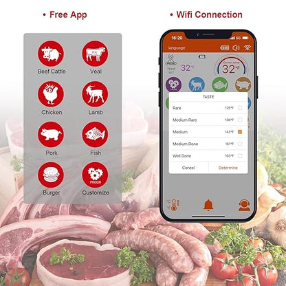 Wireless Meat Thermometer – Digital Cooking Thermometer with Wireless Probe – 500Ft Remote Range Food Thermometer – with iOS & Android Read App -Preprogrammed Temperatures for BBQ, Grill, Oven