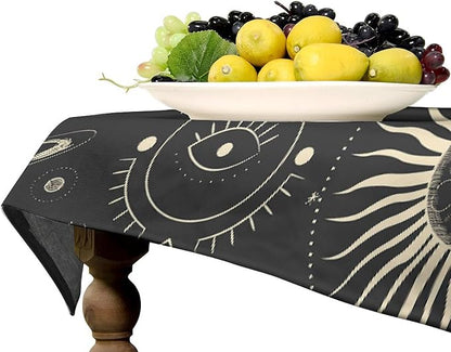 Sun Moon Tablecloth Boho Astrology Mystical Celestial Star Crescent Galaxy Space Table Cloth Water Resistant Wipeable Table Cover for Farmhouse Picnic Party Holiday Kitchen Dinner Table 60"x120"