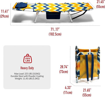 SUNNYFEEL Beach Lounge Chair, Backpack Reclining Beach Chairs Lay Flat, Sun Face Down Tanning Chair, Folding Camping Chairs Portable Camp Cot with Backpack Straps for Outdoor/Picnic/Lawn
