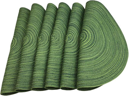 Red-A，Placemats,Round Placemats for Dining Table Woven Heat Resistant Non-Slip Kitchen Table Mats Diameter 14 inch (Set of 6, Hunter Green)