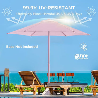 HOMSHADE 7.5ft Outdoor 1S Push-Up Patio Umbrella - Market Table Pool Deck Umbrella UPF50+ UV Protection with 6 Sturdy Ribs for Balcony, Garden, Lawn, Backyard (Light Pink)
