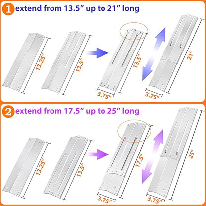 GasSaf Adjustable Heat Plates Extend from 13.5" to 25" for Expert Grill Parts Burner Covers, Universal Heat Shield Flame Guards Replacement for Charbroil Brinkmann Royal Gourmet Nexgrill More Grills