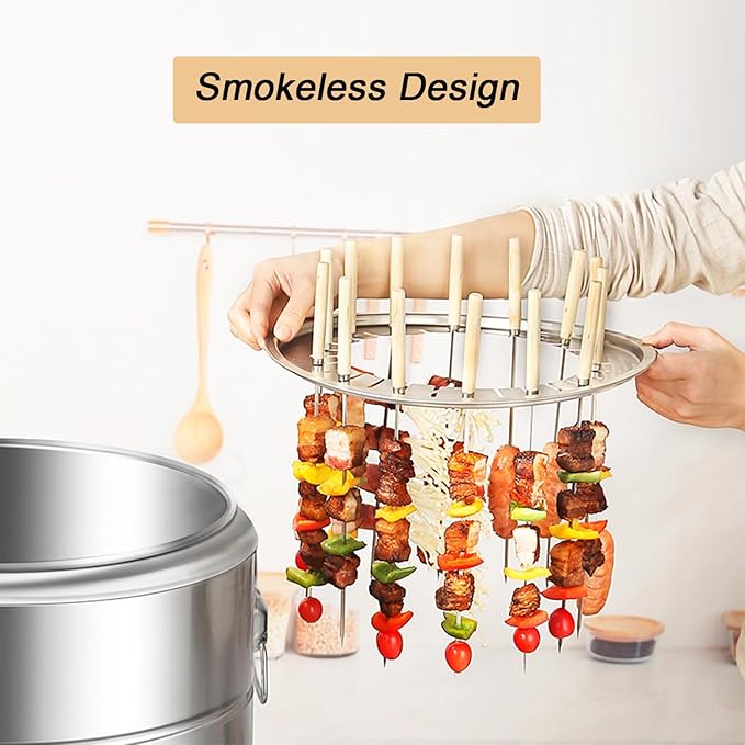 Stainless Steel Barbecue Barrel Charcoal Grill, Vertical Charcoal Grill with Grilling Accessories Set Outdoor Smoker Grill Portable BBQ Charcoal Grill Silver for Picnics Camping