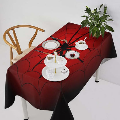 Spider Web Tablecloth, Big Spider Black Spiderweb Water Resistant Wipeable Table Cover for Picnic Party Holiday Kitchen Dinner Table 60"x90"
