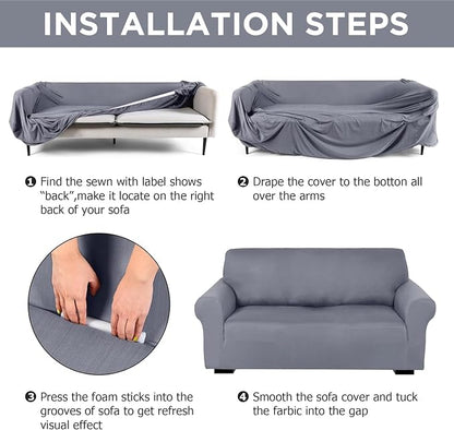 Peryiter 2 Pcs Couch and Loveseat Sofa Covers,Light Gray,Milk Silk | Armchair Covers for Living Room, Sofa Cushion Slipcover 2/3 Seater, Furniture Protector, Polyester and Spandex, Washable