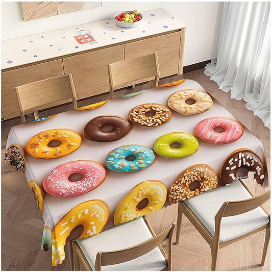 Decorative Rectangle Tablecloth 52"X70" Donuts, Colorful Glazed Donuts Wrinkle Free Table Cover Picnic Table Cloths for Parties Weddings Kitchen Dinner Tablecloth